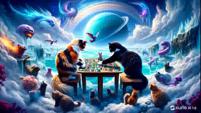 Cats Playing Card Game in Nebula